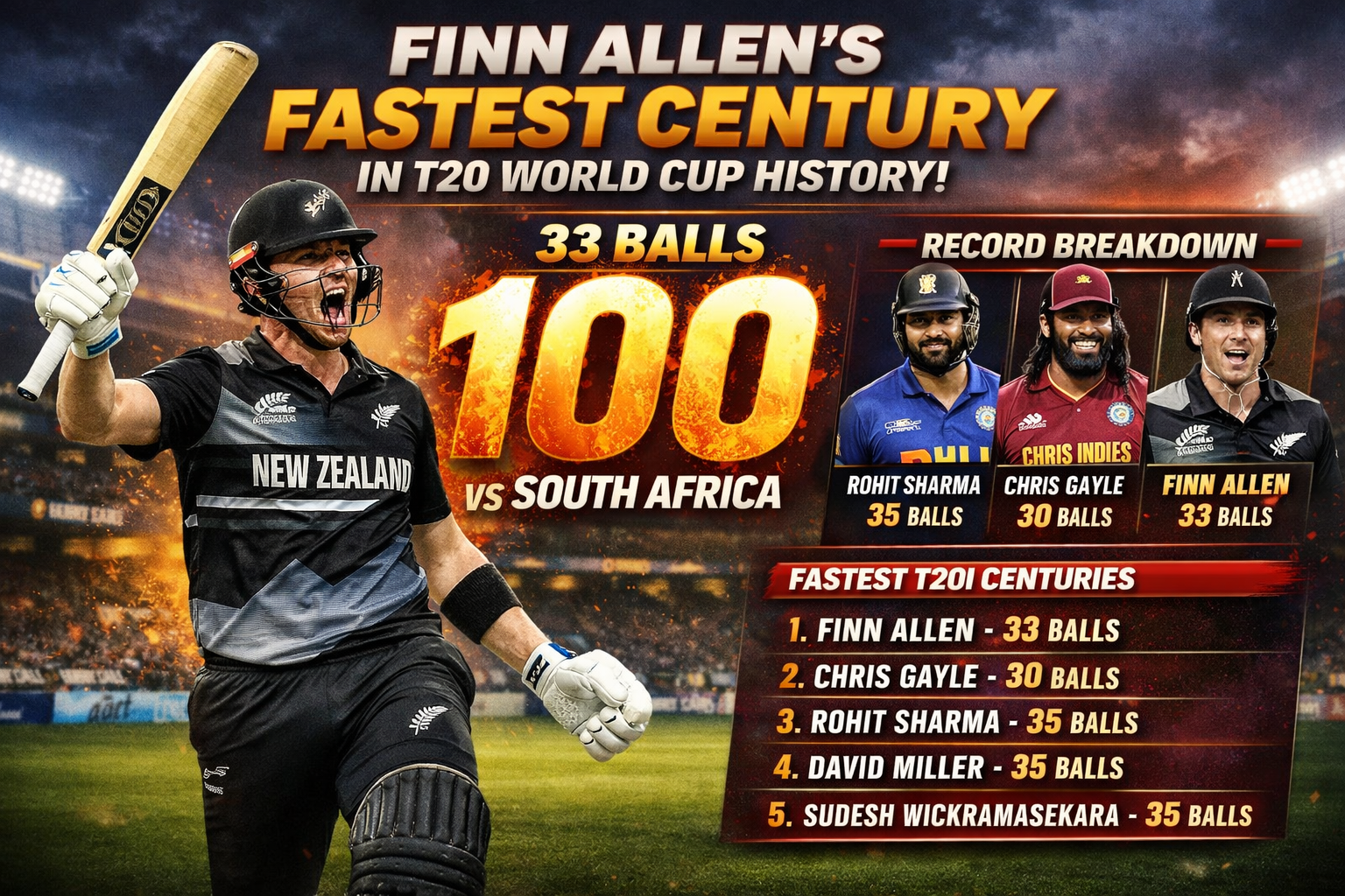 Finn Allen’s Fastest Century in T20 World Cup History: Everything You Need to Know